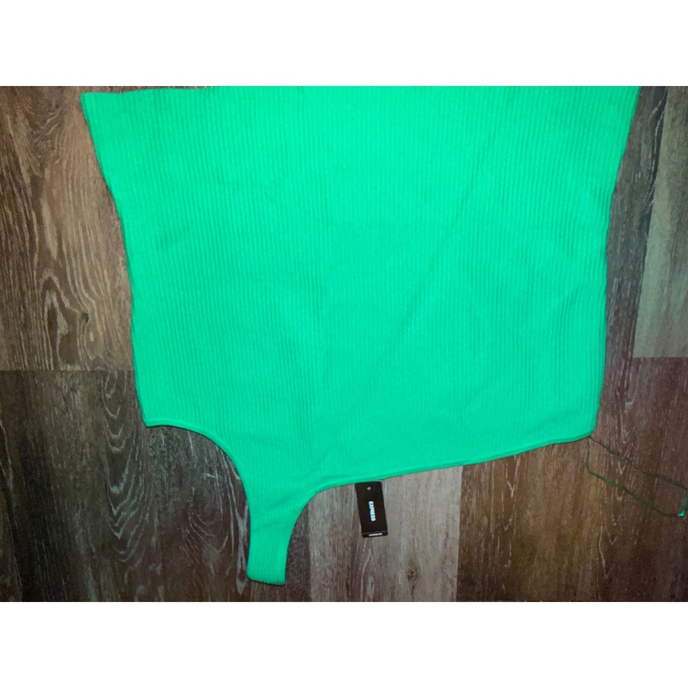 Express Neon Green One Shoulder Ribbed Knit‎ Sweater Tank Top XL NWT